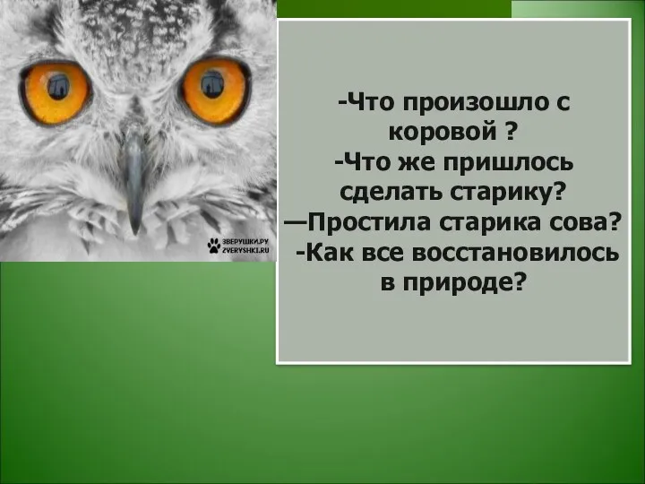 -Что произошло с коровой ? -Что же пришлось сделать старику?