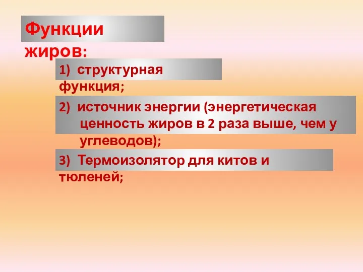 Функции жиров: 2) источник энергии (энергетическая ценность жиров в 2