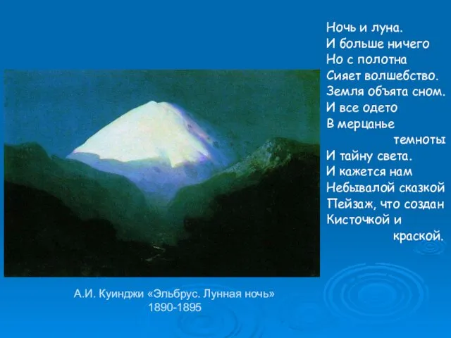 А.И. Куинджи «Эльбрус. Лунная ночь» 1890-1895 Ночь и луна. И