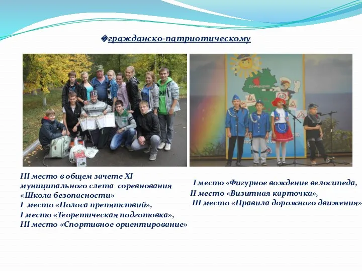 гражданско-патриотическому III место в общем зачете XI муниципального слета соревнования