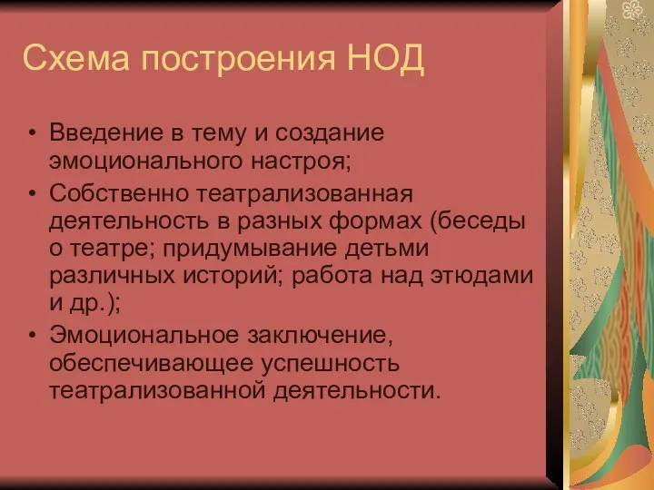 Схема построения НОД Введение в тему и создание эмоционального настроя;