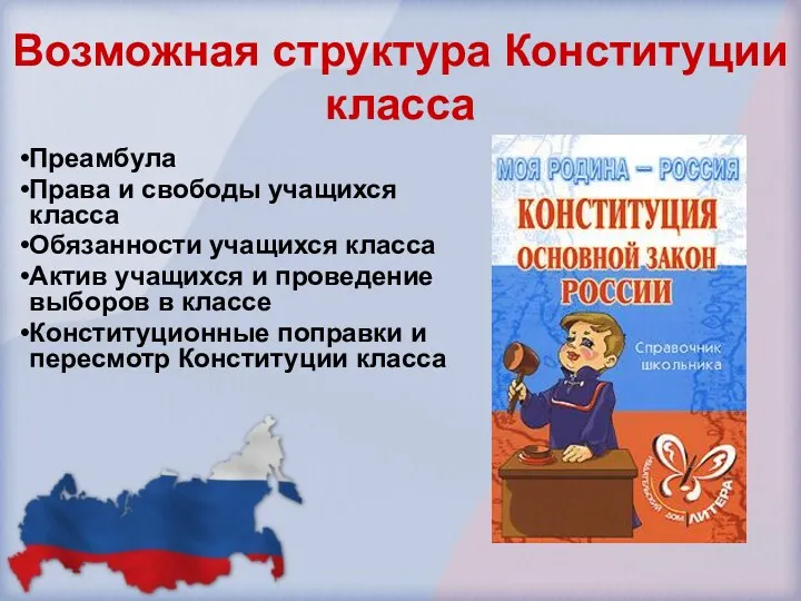 Возможная структура Конституции класса Преамбула Права и свободы учащихся класса