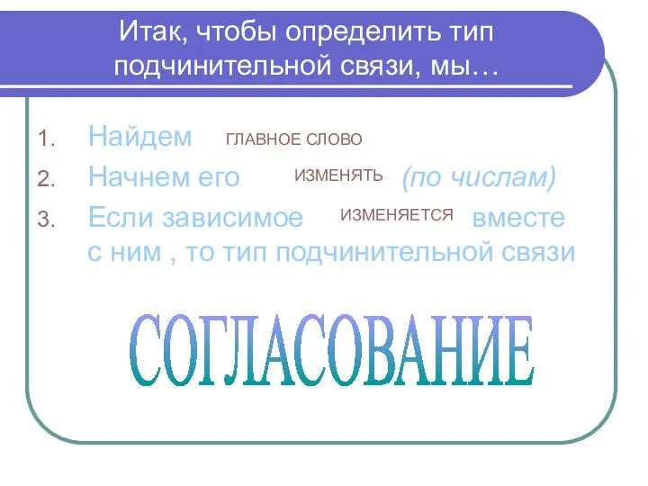 Найдем Начнем его (по числам) Если зависимое вместе с ним