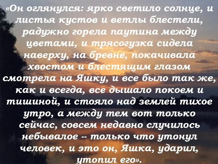 «Он оглянулся: ярко светило солнце, и листья кустов и ветлы