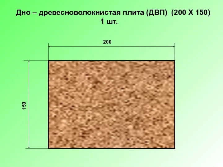150 200 Дно – древесноволокнистая плита (ДВП) (200 Х 150) 1 шт.