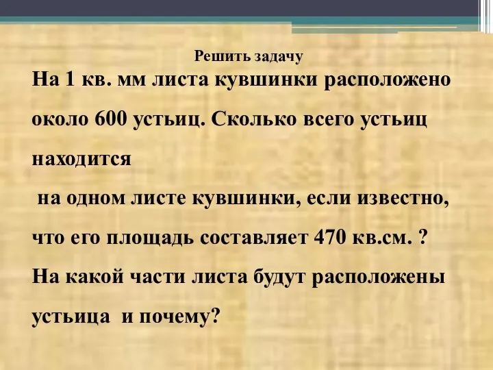 Решить задачу На 1 кв. мм листа кувшинки расположено около