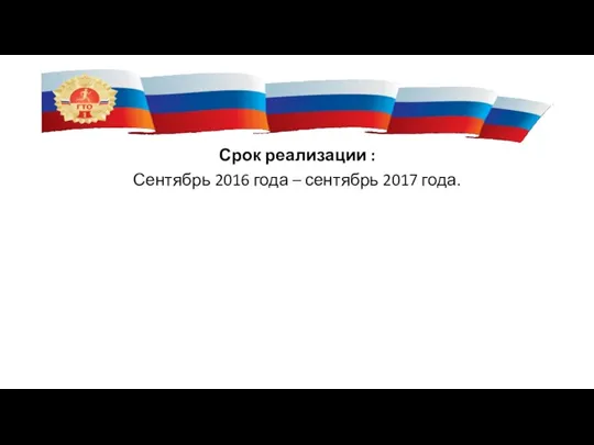 Срок реализации : Сентябрь 2016 года – сентябрь 2017 года.