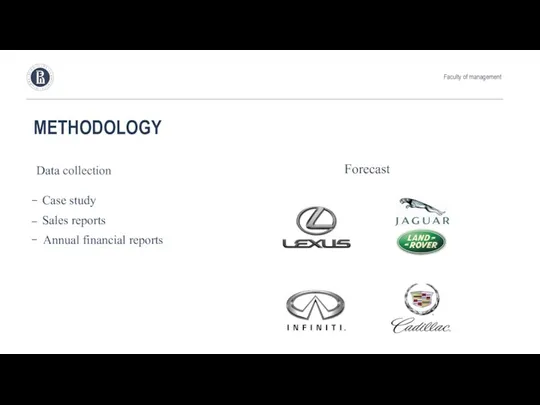 Forecast METHODOLOGY Faculty of management Data collection Case study Sales reports Annual financial reports