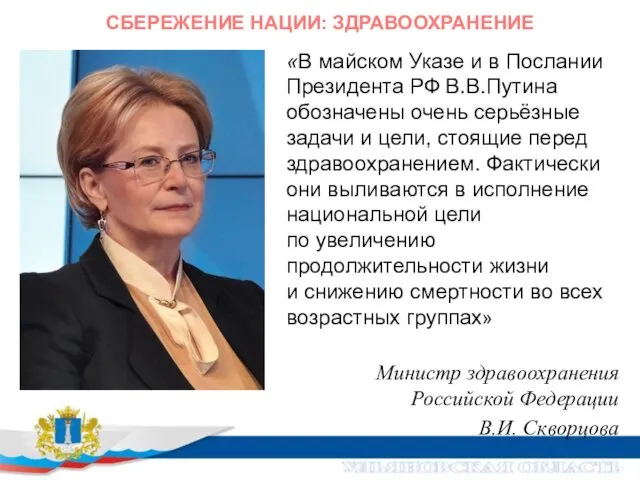 СБЕРЕЖЕНИЕ НАЦИИ: ЗДРАВООХРАНЕНИЕ «В майском Указе и в Послании Президента