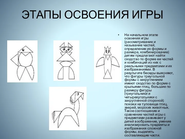 ЭТАПЫ ОСВОЕНИЯ ИГРЫ На начальном этапе освоения игры (рассматривание и