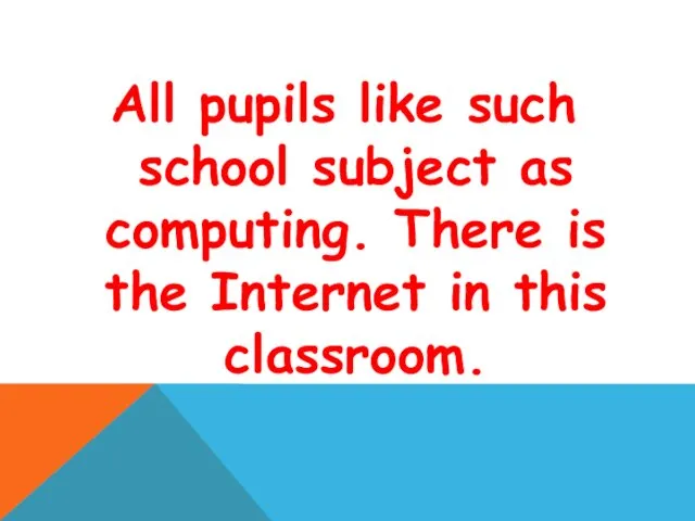 All pupils like such school subject as computing. There is the Internet in this classroom.