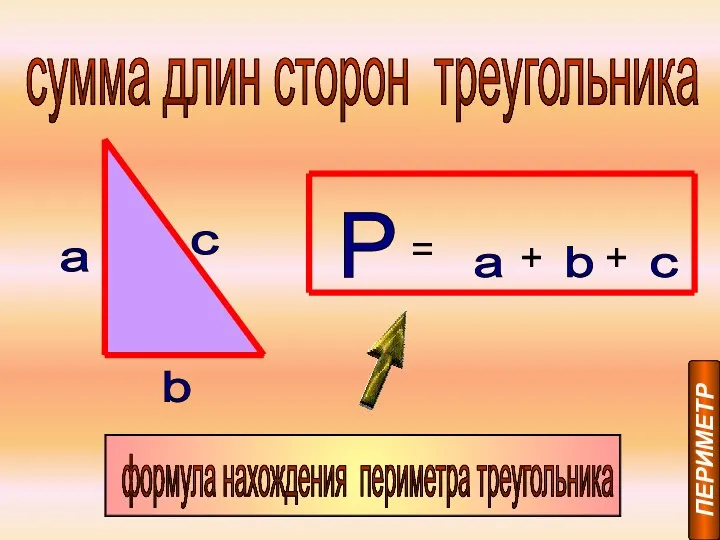 сумма длин сторон треугольника a b c a b c P + +