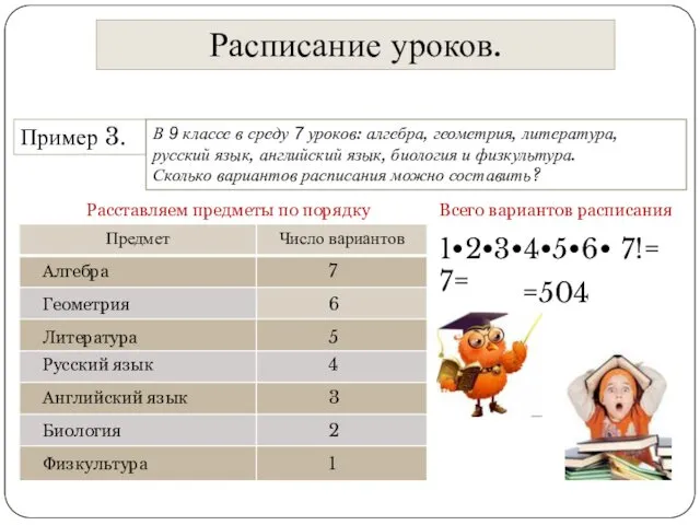 Расписание уроков. Пример 3. В 9 классе в среду 7