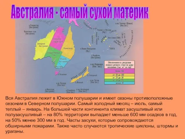 Вся Австралия лежит в Южном полушарии и имеет сезоны противоположные