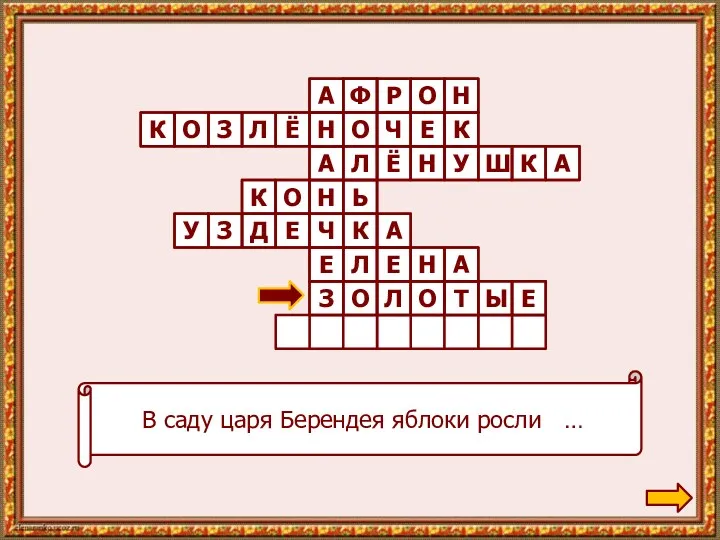 В саду царя Берендея яблоки росли …