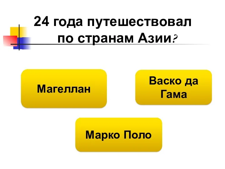 24 года путешествовал по странам Азии? Марко Поло Магеллан Васко да Гама