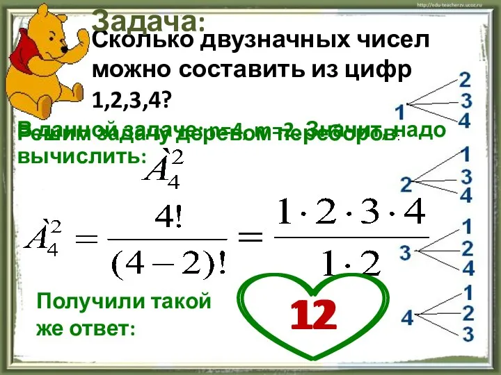 Сколько двузначных чисел можно составить из цифр 1,2,3,4? Задача: В данной задаче: n=4,