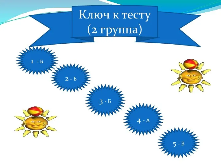 Ключ к тесту (2 группа) 1 - Б 2 -