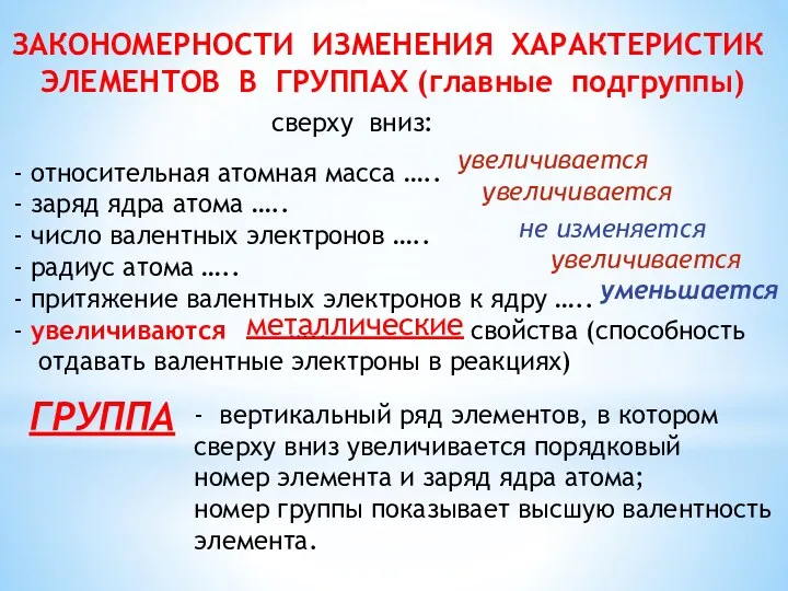 - вертикальный ряд элементов, в котором сверху вниз увеличивается порядковый