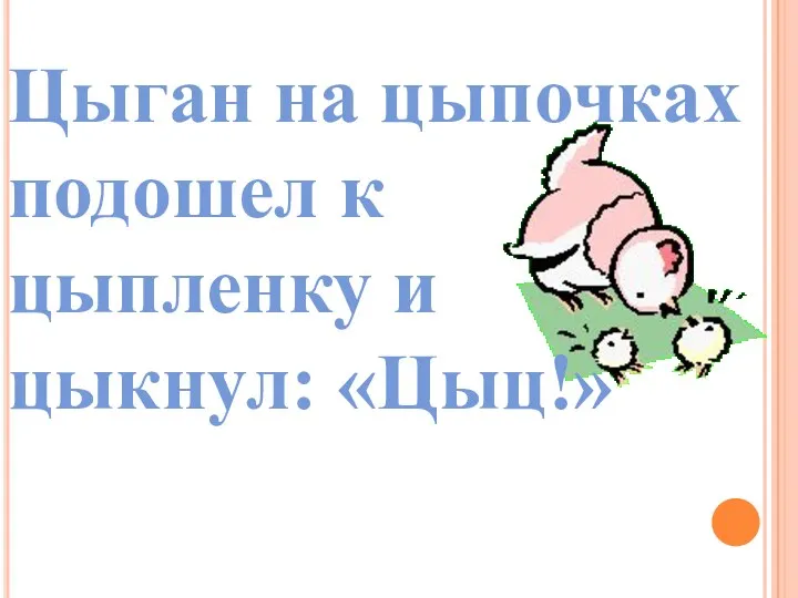 Цыган на цыпочках подошел к цыпленку и цыкнул: «Цыц!»