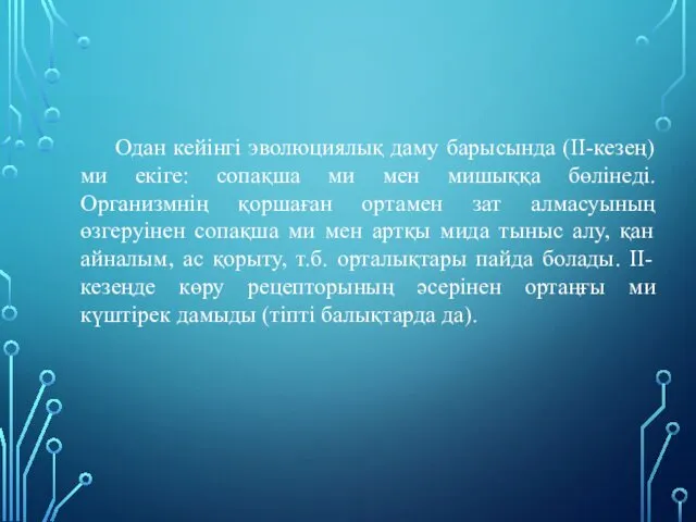 Одан кейінгі эволюциялық даму барысында (ІІ-кезең) ми екіге: сопақша ми