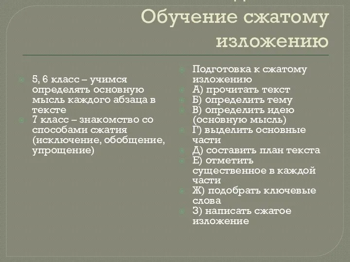 Задание С1. Обучение сжатому изложению 5, 6 класс – учимся