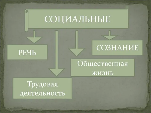 СОЦИАЛЬНЫЕ Трудовая деятельность Общественная жизнь СОЗНАНИЕ РЕЧЬ