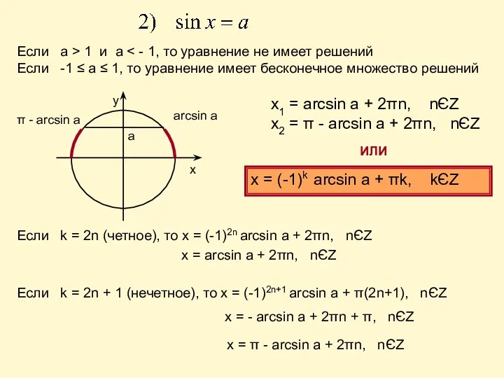 Если a > 1 и а Если -1 ≤ a