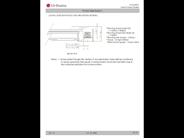 / 27 * Mounting Screw Length (A) = 1.5(Min) /1.8(Max)