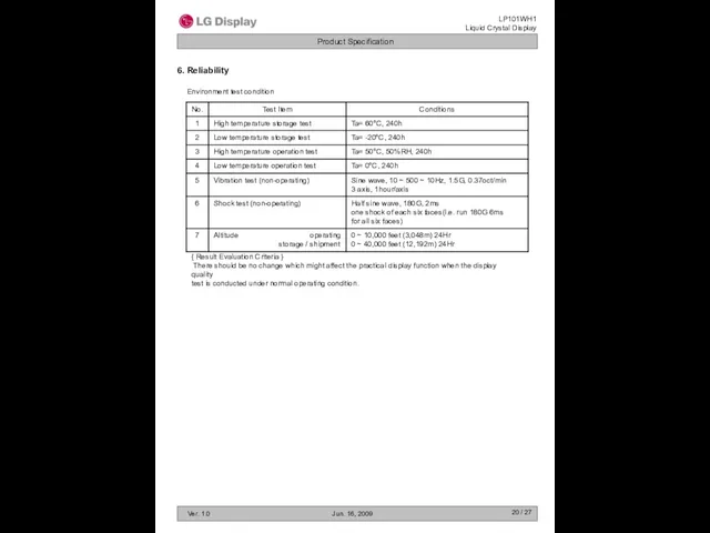 / 27 6. Reliability Environment test condition { Result Evaluation