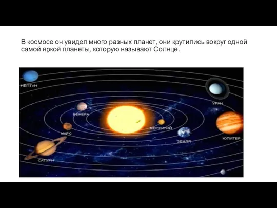 В космосе он увидел много разных планет, они крутились вокруг