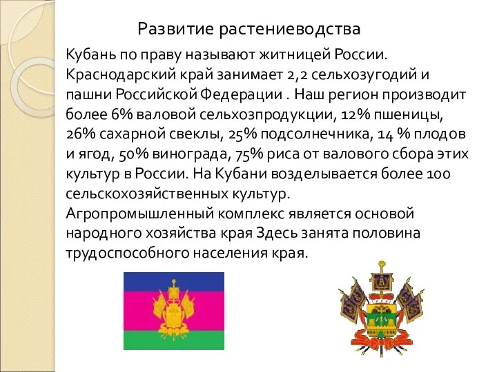 Кубань по праву называют житницей России. Краснодарский край занимает 2,2