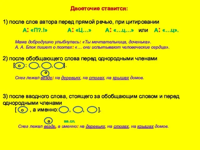 Двоеточие ставится: 1) после слов автора перед прямой речью, при