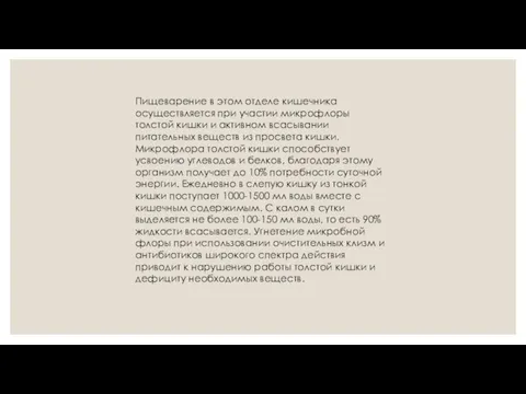 Пищеварение в этом отделе кишечника осуществляется при участии микрофлоры толстой