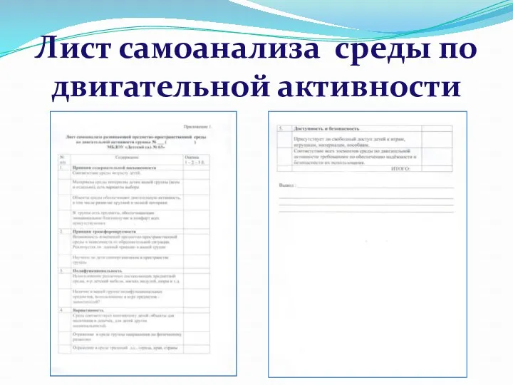 Лист самоанализа среды по двигательной активности