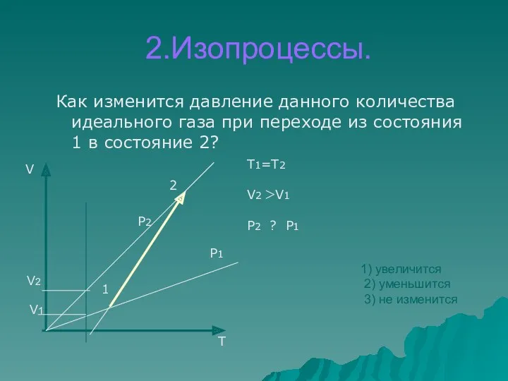 2.Изопроцессы. Как изменится давление данного количества идеального газа при переходе