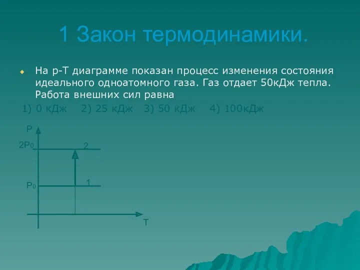 1 Закон термодинамики. На р-Т диаграмме показан процесс изменения состояния