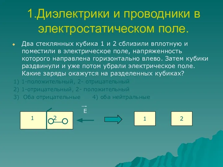 1.Диэлектрики и проводники в электростатическом поле. Два стеклянных кубика 1