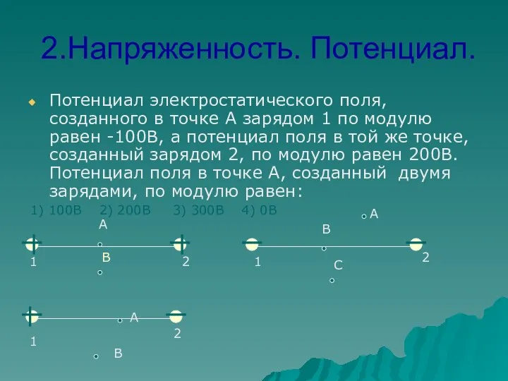 2.Напряженность. Потенциал. Потенциал электростатического поля, созданного в точке А зарядом