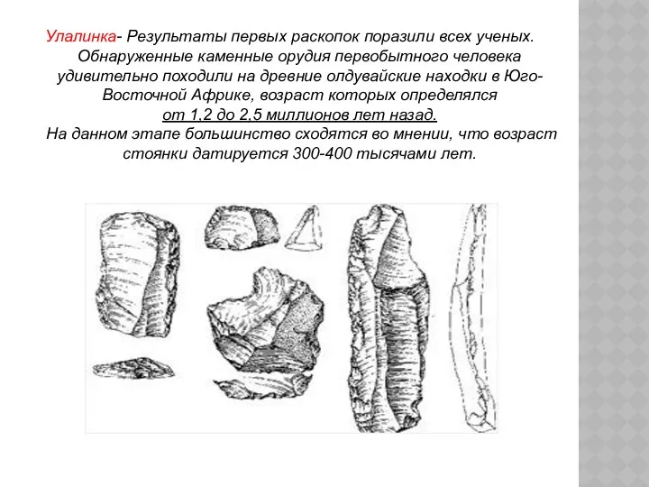 Улалинка- Результаты первых раскопок поразили всех ученых. Обнаруженные каменные орудия