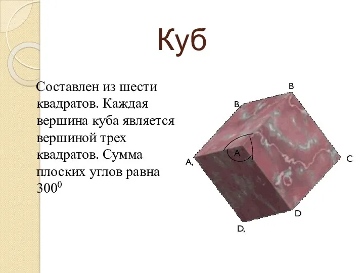 Куб Составлен из шести квадратов. Каждая вершина куба является вершиной