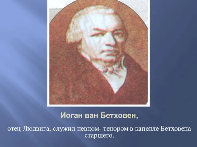 Иоган ван Бетховен, отец Людвига, служил певцом- тенором в капелле Бетховена старшего.