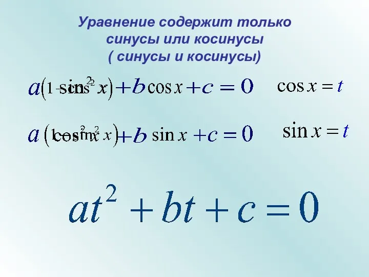 Уравнение содержит только синусы или косинусы ( синусы и косинусы)