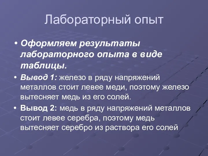 Лабораторный опыт Оформляем результаты лабораторного опыта в виде таблицы. Вывод