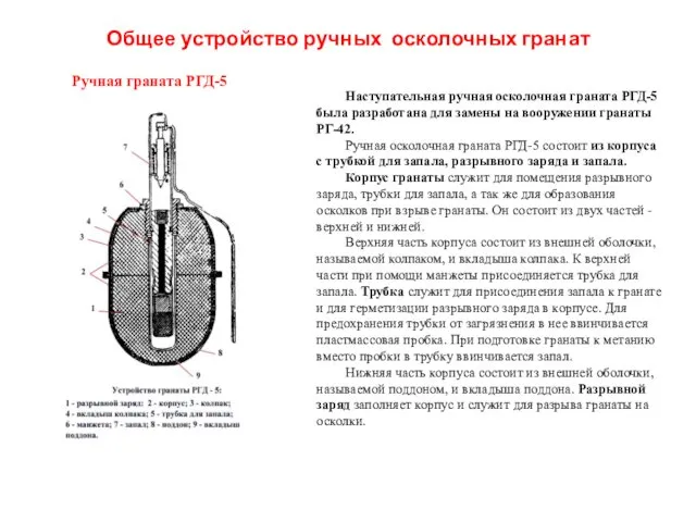 Общее устройство ручных осколочных гранат