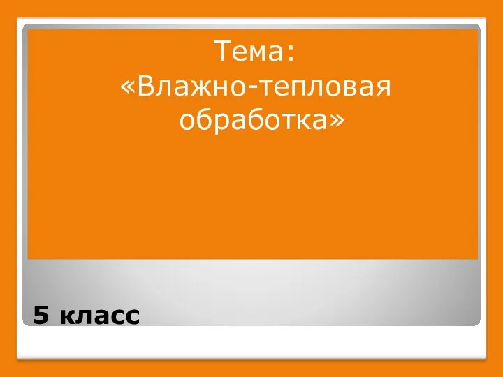 5 класс Тема: «Влажно-тепловая обработка»