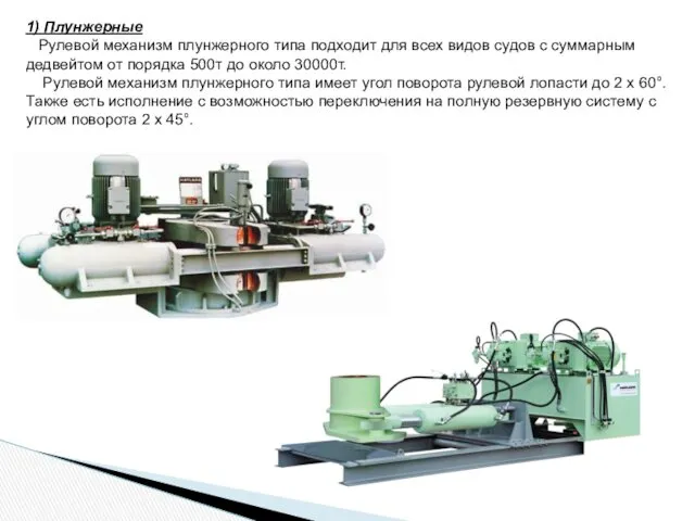 1) Плунжерные Рулевой механизм плунжерного типа подходит для всех видов судов с суммарным