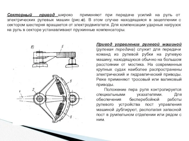 Секторный привод широко применяют при передаче усилий на руль от