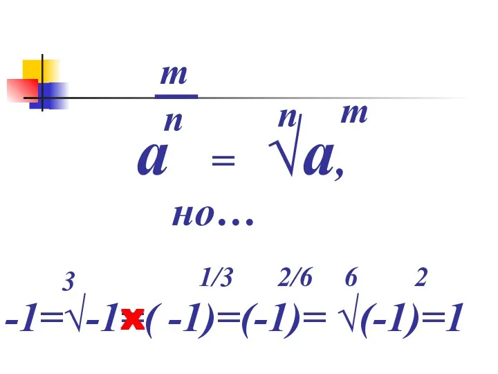 а = √a, n m n m но… -1=√-1=( -1)=(-1)= √(-1)=1 3 1/3
