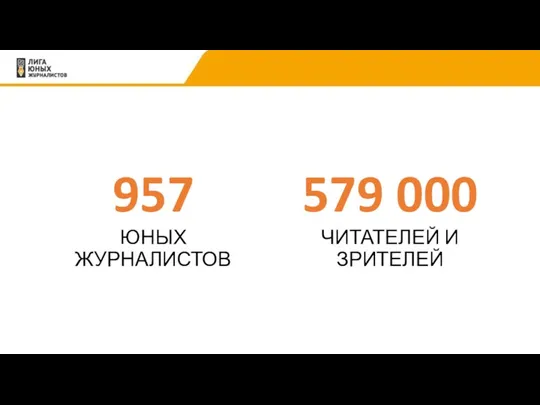 957 ЮНЫХ ЖУРНАЛИСТОВ 579 000 ЧИТАТЕЛЕЙ И ЗРИТЕЛЕЙ